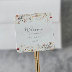 Blissful Colourful Boho Wildflower Wedding Welcome Square Sticker