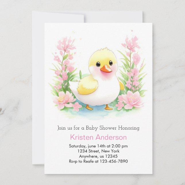Blissful Duckling Wildflowers Girl Baby Shower Invitation (Front)