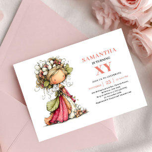 Blissful Fairy Girl Birthday Floral Pink invites