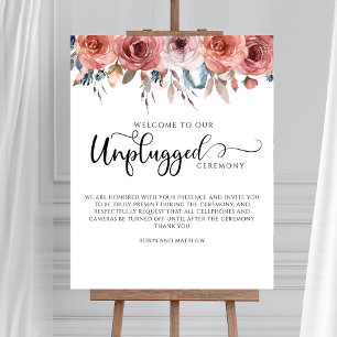 Blissful Floral Blush Blue Unplugged Ceremony Sign