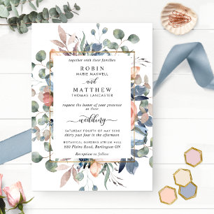 Blissful Floral Dusty Blue and Greenery Wedding Invitation