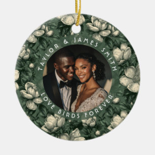 Blissful Green Gardenias Inspired Wedding Ceramic Ornament