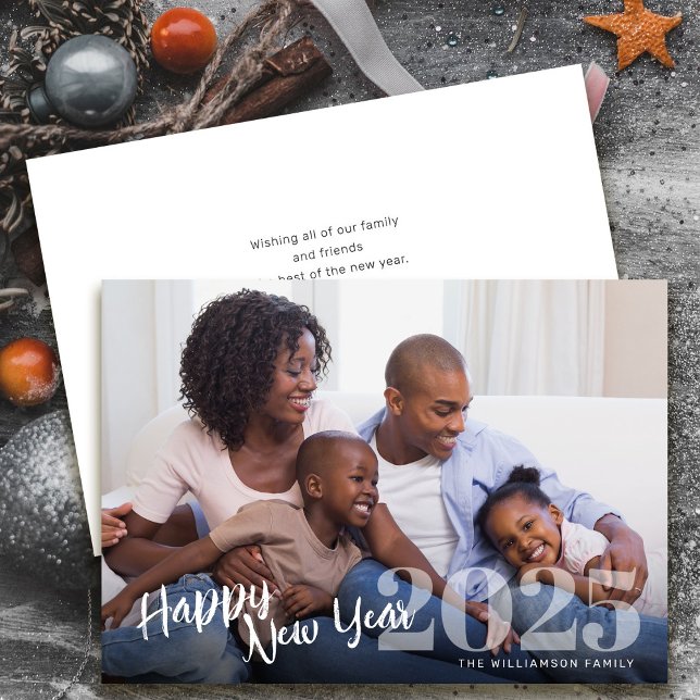 Blissful Happy New Year Script Photo and Message Holiday Card (Creator Uploaded)