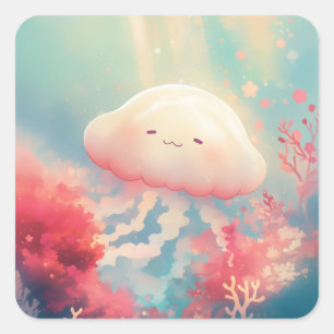 Blissful Jellyfish in Golden Light Square Sticker