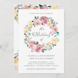 Blissful Love   Watercolor Pink Floral Wedding Invitation