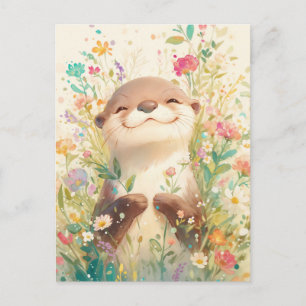 Blissful Otter in Sunny Wildflower Meadow Postcard