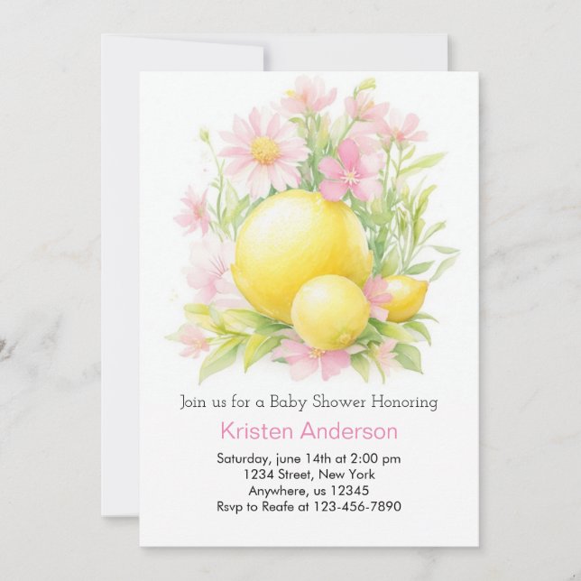 Blissful Pink Lemonade Meadow Girl Baby Shower Invitation (Front)