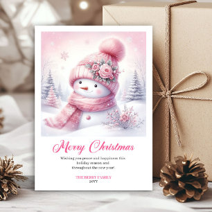 Blissful pink snowman kids card editable download