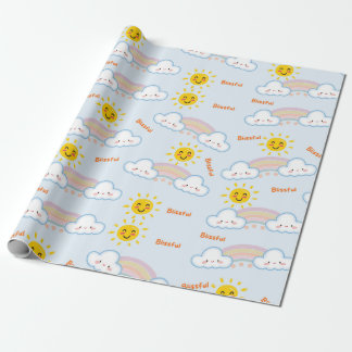 Blissful Sunshine & Rainbow Happy Clouds, Sun Wrapping Paper