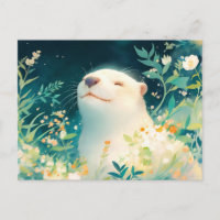 Blissful Watercolor Otter Floral Meadow