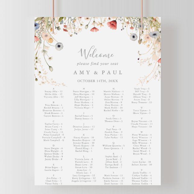 Blissful Wildflower Alphabetical Seating Chart (Creator Uploaded)