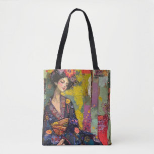 Blissful Woman in Kimono  Tote Bag