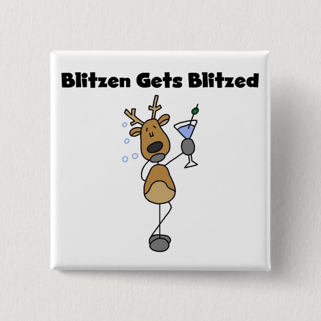 Blitzen Gets Blitzed Reindeer Tshirts and Gifts 15 Cm Square Badge (Front)