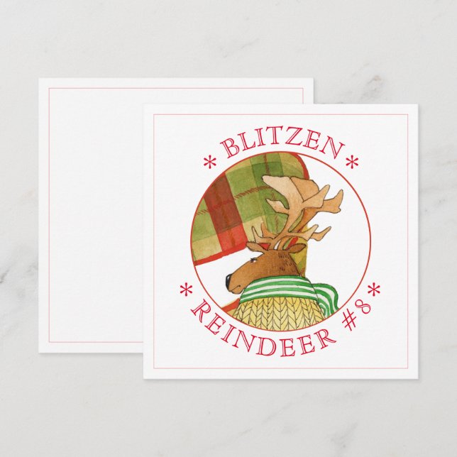 BLITZEN REINDEER 5.25" Square Flat Card (Front/Back)
