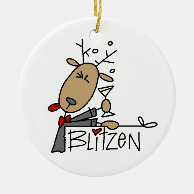 Blitzen Reindeer Christmas Tshirts and Gifts Ceramic Ornament (Front)