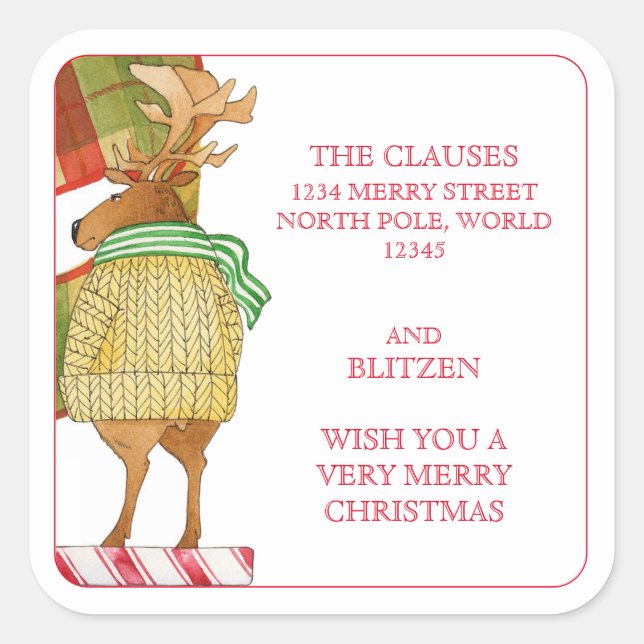 BLITZEN REINDEER Large Address Envelope Seals (Front)