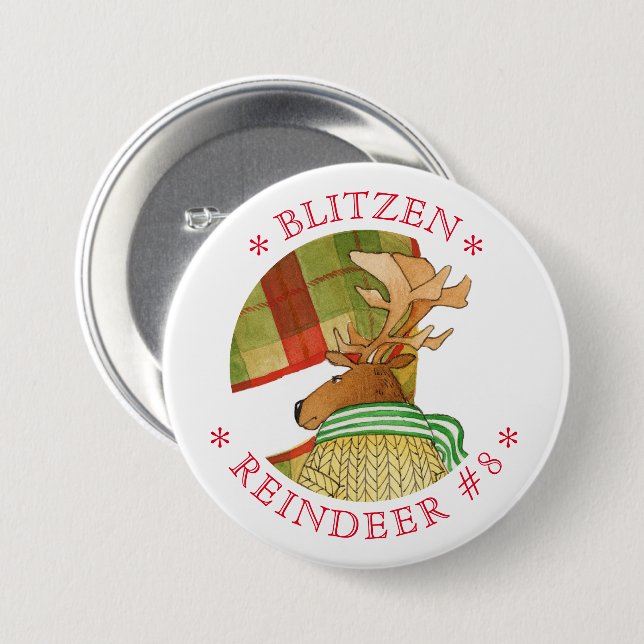 BLITZEN REINDEER Round Pin Button (Front & Back)