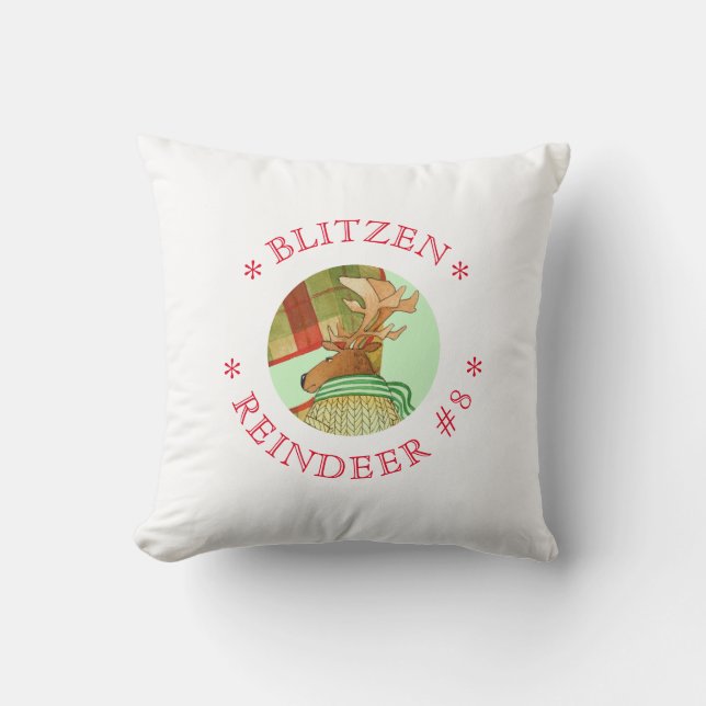 BLITZEN REINDEER Square Throw Pillow (Front)