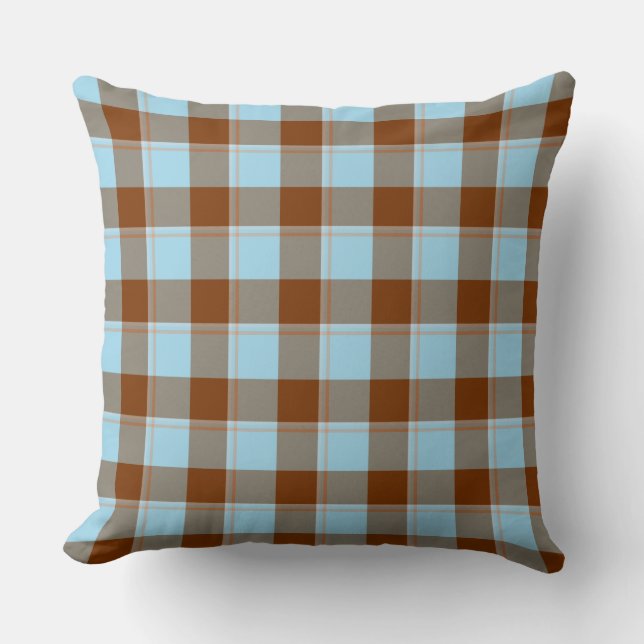 Blizzard Blue and Livid Brown Plaid Cushion (Front)