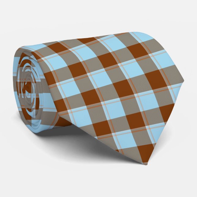 Blizzard Blue and Livid Brown Plaid Neck Tie (Rolled)