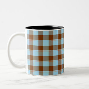 Blizzard Blue and Livid Brown Plaid Two-Tone Coffee Mug