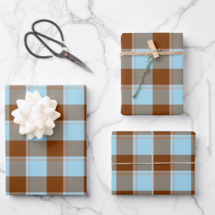 Blizzard Blue and Livid Brown Plaid Wrapping Paper Sheet