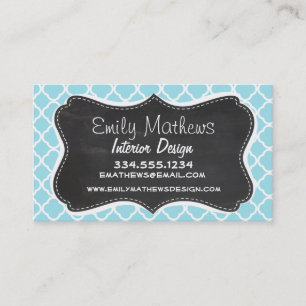 Blizzard Blue Quatrefoil; Vintage Chalkboard look Business Card