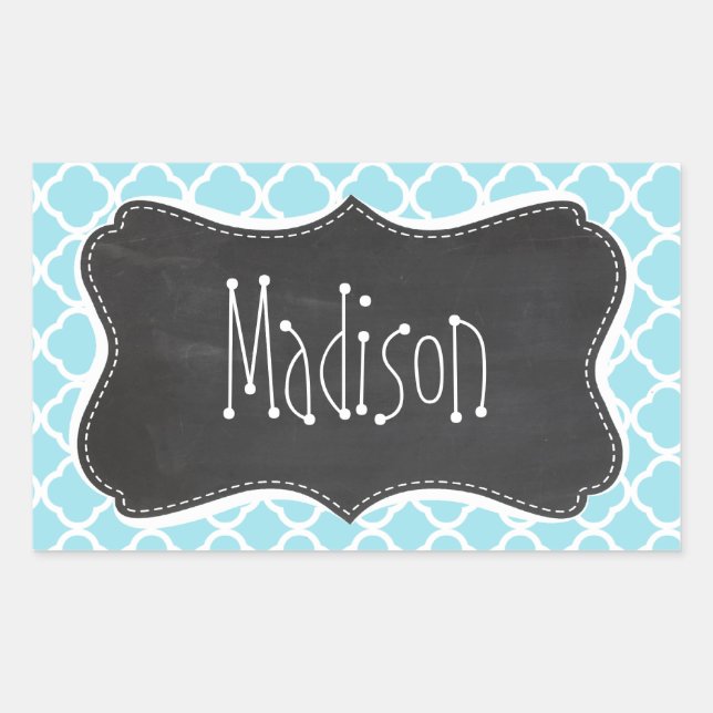 Blizzard Blue Quatrefoil; Vintage Chalkboard look Rectangular Sticker (Front)