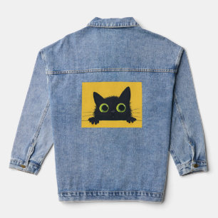 Bllack cat kitten big eyes art Denim Jean Jacket