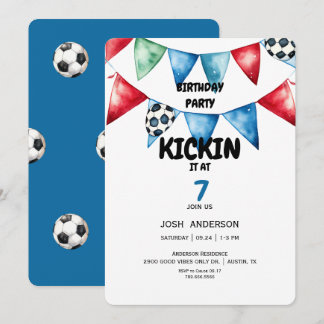 Bllue Kickin it Soccer Any Age Birthday Party Invitation