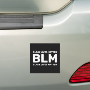 BLM Black Lives Matter White Typography on Black Car Magnet