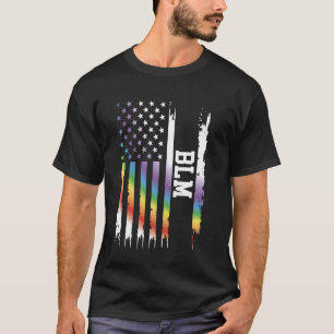 BLM United States Distressed Rainbow w US Flag T-Shirt