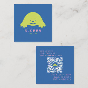 Blobby Character Logo   Fun Mascot with QR code Square Business Card