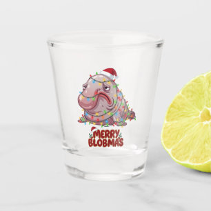 Blobfish Santa Hat Christmas Lights Merry Blobmas Shot Glass