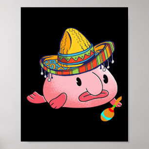 Blobfish Ugly Fish Deep Sea Funny Sombrero Costume Poster