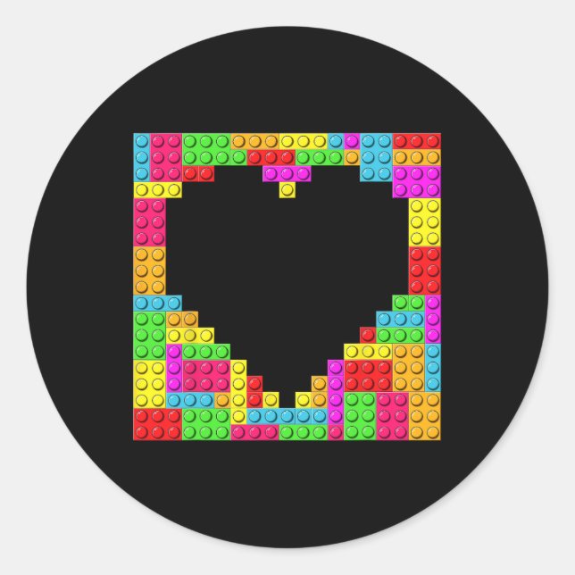 Block Brick Building Master Builder Heart Valentin Classic Round Sticker (Front)