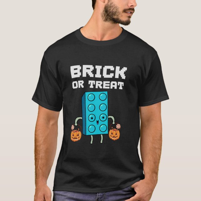 Block Building Halloween Brick Or Treat Kids Maste T-Shirt (Front)