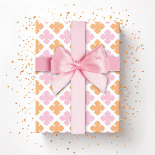 Block Diamond Clover in Pink and Orange Wrapping Paper