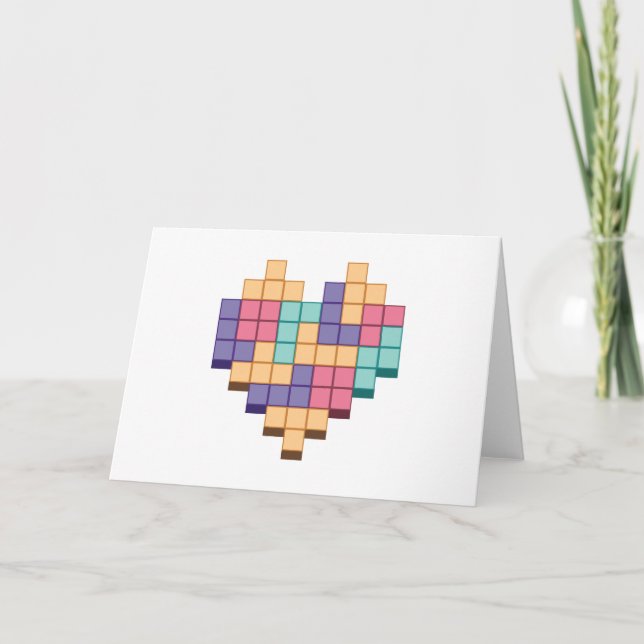 Block Game Heart Retro Style Card (Front)