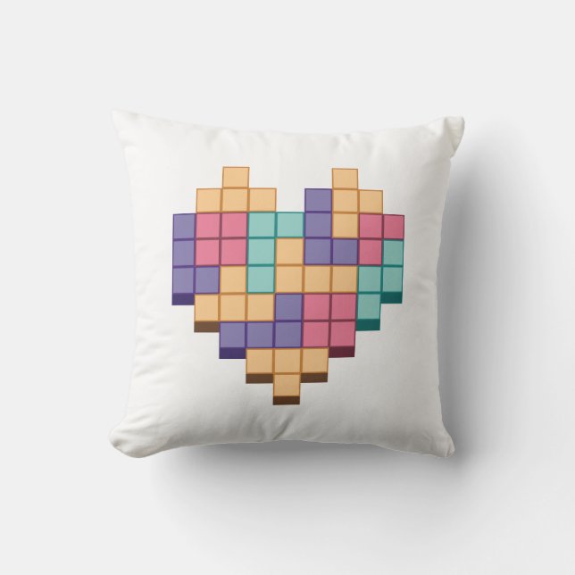 Block Game Heart Retro Style Cushion (Front)