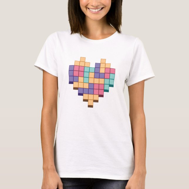 Block Game Heart Retro Style T-Shirt (Front)