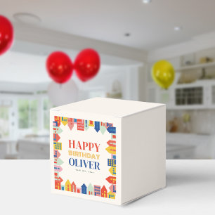 Block Houses Neutral Birthday Party Favour Box