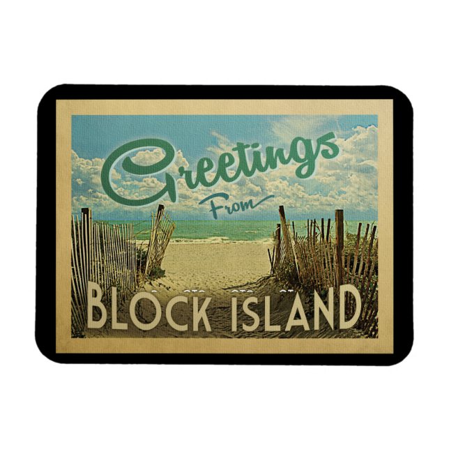 Block Island Beach Vintage Travel Magnet (Horizontal)
