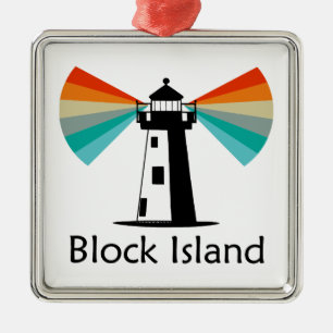 Block Island Lighthouse Rainbow Metal Ornament