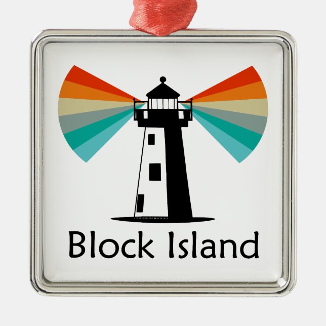Block Island Lighthouse Rainbow Metal Ornament (Front)
