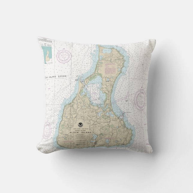 Block Island Nautical Chart 13217 Cushion (Front)