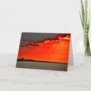 Block Island North Lighthouse at Sunset Painting Card