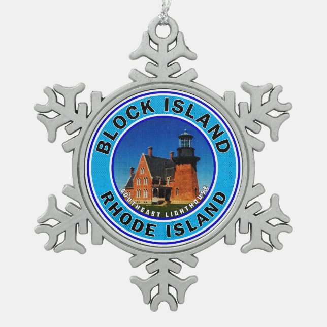 Block Island Rhode Island Southeast Lighthouse Snowflake Pewter Christmas Ornament (Front)
