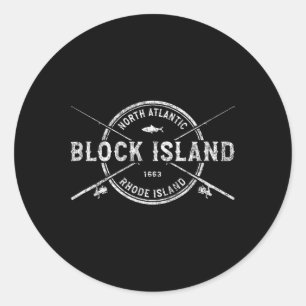 Block Island Ri Vintage Crossed Fishing Rods Classic Round Sticker
