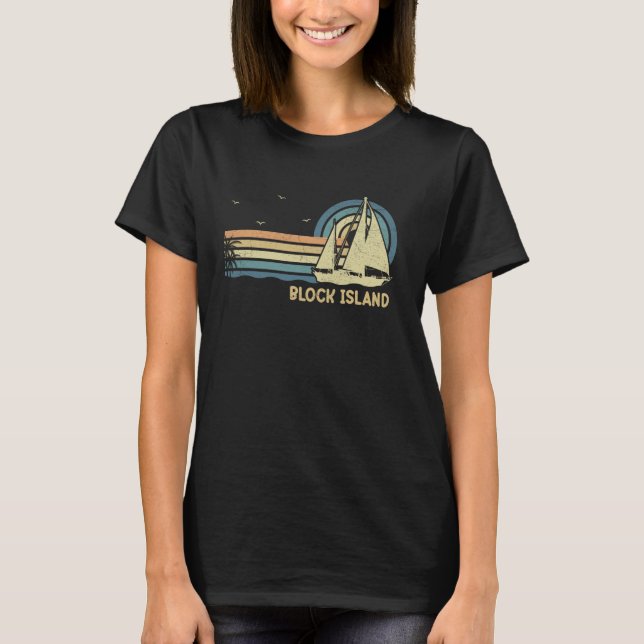 Block Island Sailing Vintage Sailboat Summer Sailo T-Shirt (Front)